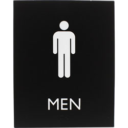 Lorell Restroom Sign, 1 Each, Men Print/Message, 6.4 in x 8.5 in Height, Rectangular Shape, Easy Readability, Braille, Plastic, Black