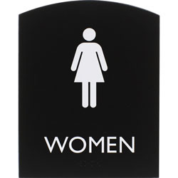 Lorell Restroom Sign, 1 Each, Women Print/Message, 6.8 in x 8.5 in Height, Rectangular Shape, Easy Readability, Braille, Plastic, Black