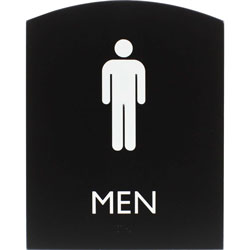 Lorell Restroom Sign, 1 Each, Men Print/Message, 6.8 in x 8.5 in Height, Rectangular Shape, Easy Readability, Braille, Plastic, Black