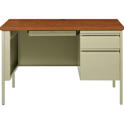 Lorell Right Pedestal Desk, Steel, 45-1/2 inx24 inx29-1/2 in, Oak/Putty