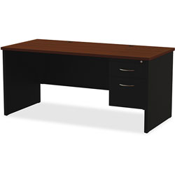 Lorell Right Pedestal Desk, 30 in x 66 in, Black/Walnut