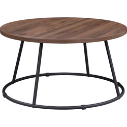 Lorell Round Coffee Table, Walnut Round Top, Powder Coated Four Leg Base, 4 Legs, 1 in Table Top Thickness x 31.50 in Table Top Diameter, 16.75 in Height