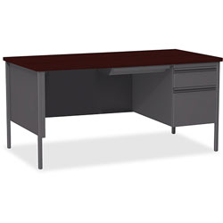 Lorell Single Pedestal Desk, RH, 66 in x 30 in x 29-1/2 in, Mahogany