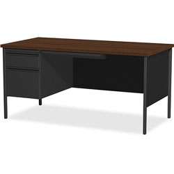 Lorell Single Pedestal Desk, LH, 66 in x 30 in x 29-1/2 in, Black Walnut