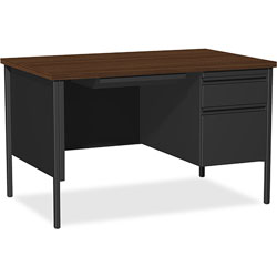 Lorell Single Pedestal Desk, RH, 48 in x 30 in x 29-1/2 in, Black Walnut