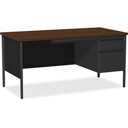 Lorell Single Pedestal Desk, RH, 66 in x 30 in x 29-1/2 in, Black Walnut