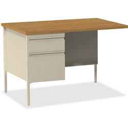 Lorell Single Pedestal Rtn Desk, LH, 42 in x 24 in x 29-1/2 in, Putty Oak