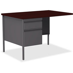 Lorell Single Pedestal Rtn Desk, LH, 42 in x 24 in x 29-1/2 in, Mahogany