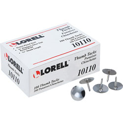 Lorell Thumb Tacks, 3/8 in, 100 Pieces/BX, Silver