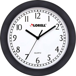 Lorell Wall Clock, 9 in, Arabic Numerals, White Dial/Black Frame