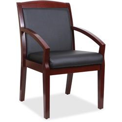 Lorell Wood and Leather Guest Chair, 23-1/4 in x 24-3/8 in x 34 in, Black/Walnut