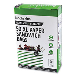 lunchskins Paper Sandwich Bag, 7.1 x 2 x 9.4, White with Green Stripes, 50/Box