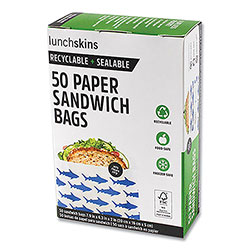 lunchskins Peel and Seal Sandwich Bag with Closure Strip, 6.3 x 2 x 7.9, White with Blue Shark, 50/Box