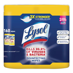 Lysol Disinfecting Wipes, 7 x 8, Lemon and Lime Blossom, 80 Wipes/Canister, 2 Canisters/Pack