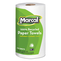 Marcal 100% Recycled Roll Towels, 2-Ply, 8.8 x 11, 210 Sheets, 12 Rolls/Carton