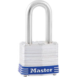 Master Lock Company No. 3 Laminated Steel Padlock, 9/32 in dia, 5/8 in W x 2 in H Shackle, Silver/Blue, Keyed Different, Varies