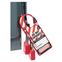 Master Lock Company Snap-On Hasps, 2 7/8 in W x 7 in L, Red