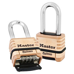 Master Lock Company ProSeries® Resettable Combination Padlock, 3/8 in dia x 15/16 in W x 2-1/16 in H Shackle, Brass, Carded