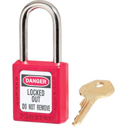 Master Lock Company Safety Keyed Padlock, 1/4 inD x 1.5 in Tall Shackle, Red