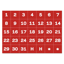 MasterVision™ Interchangeable Magnetic Board Accessories, Calendar Dates, Red/White, 1 in x 1 in