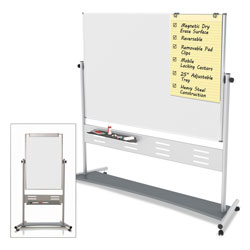 MasterVision™ Magnetic Reversible Mobile Easel, 35 2/5w x 47 1/5h, 80 inh Easel, White/Silver