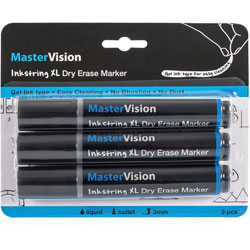 MasterVision™ Markers, Inkstring, Gel, 3mm Bullet Point, 3/PK, Black