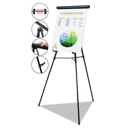 MasterVision™ Telescoping Tripod Display Easel, Adjusts 38 in to 69 in High, Metal, Black