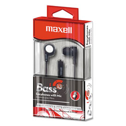 Maxell B-13 Bass Earbuds with Microphone, 52 in Cord, Black