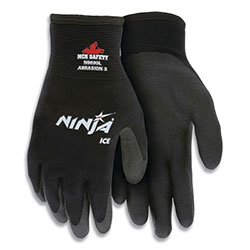 MCR Safety Ninja® Ice HPT® Palm/Fingertip Coated Insulated Work Gloves, Small, Black