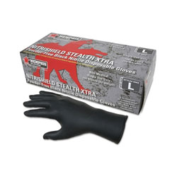 MCR Safety Nitrile Disposable Gloves, NitriShield Stealth Xtra™, Rolled Cuff, Unlined, Large, Black, 6 mil Thick
