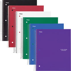 Mead Five Star Subject Spiral Notebook, 3 Subject, 11 in x 8 1/2 in, Assorted Cover
