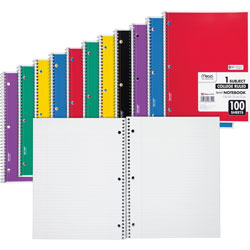 Mead Notebooks, Spiral, 1-Subject, 100 Sheet, 12-pack, Assorted