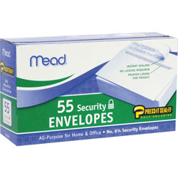 Mead Security Envelopes, Self Sealing, #6.7, 55/Box, White