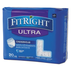 Medline FitRight Ultra Protective Underwear, Large, 40 in to 56 in Waist, 20/Pack