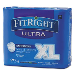 Medline FitRight Ultra Protective Underwear, X-Large, 56 in to 68 in Waist, 20/Pack, 4 Pack/Carton