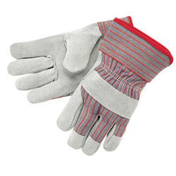 Memphis Glove Industrial Standard Shoulder Split Gloves, Large, Leather, Cotton, Gray w/Red Stripes