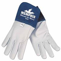 Memphis Glove Gloves for Glory® Premium Top Grain Goatskin Leather Welding Work Gloves, Large, Blue/White, Gauntlet Cuff