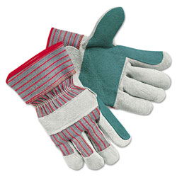 Memphis Glove Industrial Standard Shoulder Split Gloves, Large, Double Palm, Leather, Cotton, Gray w/Red Stripes