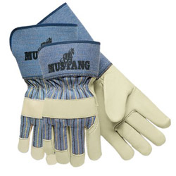 Memphis Glove Mustang Leather Palm Gloves, Fleece Lining, Grain Cowhide, X-Large, Blue/Cream