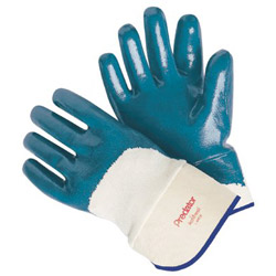 Memphis Glove Predator® Nitrile Coated Gloves, Large, Blue, Smooth, Palm/Knuckle, Canvas Cuff