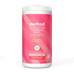 Method Products All Purpose Cleaning Wipes, 1 Ply, Pink Grapefruit, White, 70/Canister