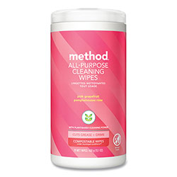 Method Products All Purpose Cleaning Wipes, 1 Ply, Pink Grapefruit, White, 70/Canister, 6/Carton