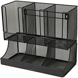 Mind Reader 6-Compartment Coffee Condiment Organizer, 6 Compartment(s), 2 Tier(s), 11.1 in Height x 12.8 in Width x 6.3 in Length, Black, Metal Mesh