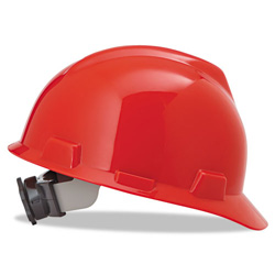 MSA V-Gard® Protective Cap, Fas-Trac Ratchet, Slotted, Red