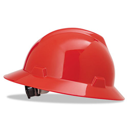MSA V-Gard® Protective Hat, Fas-Trac III, Ratchet, Full Brim, Slotted, Red