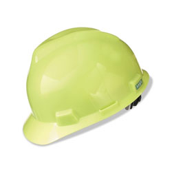 MSA V-Gard® Protective Cap, Fas-Trac III Ratchet, Slotted, Hi-Viz Yellow Green