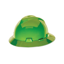 MSA V-Gard® Protective Hat, Fas-Trac Ratchet, Slotted, Bright Lime Green