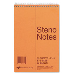 National Brand Standard Spiral Steno Pad, Gregg Rule, Brown Cover, 60 Eye-Ease Green 6 x 9 Sheets (RED36646)
