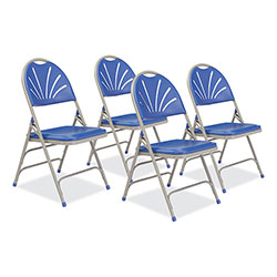 National Public Seating 1100 Series Deluxe Fan-Back Tri-Brace Folding Chair, Supports 500 lb, Blue Seat/Back, Gray Base, 4/CT