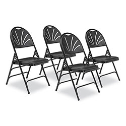 National Public Seating 1100 Series Fan-Back Tri-Brace Dual Hinge Folding Chair, Supports 500 lb, 17.75 in Seat Ht, Black, 4/CT